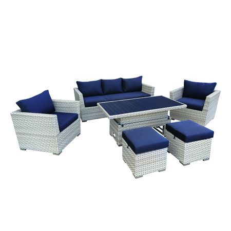 DEKO LIVING Outdoor Wicker Patio Sofa & Ottoman Set with Adjustable Table Height COP30010
